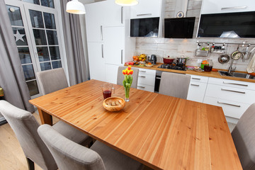 Interior of a modern dining room in Scandinavian style