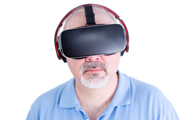 Middle aged man with virtual reality headset