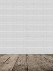 Top wooden table with gray brick wall mock up