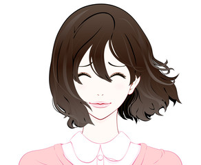 女性の表情 / 苦笑い / 春服 / なびく髪