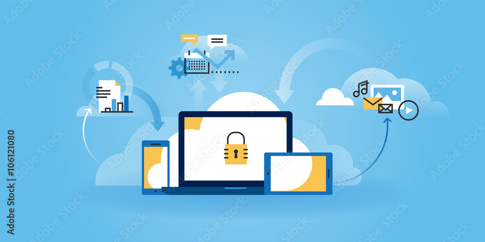 Aufkleber flat line design website banner of internet security, information security, data protection, cloud c