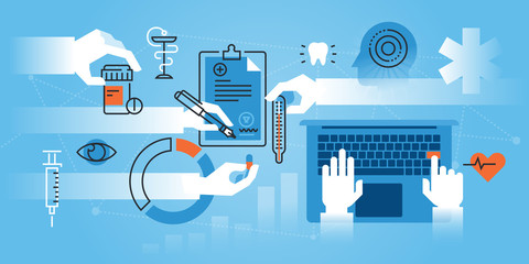Flat line design website banner of medical school, medical specialization
Modern vector illustration for web design, marketing and print material.
