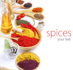 Spice in Wooden Spoon isolated white background
