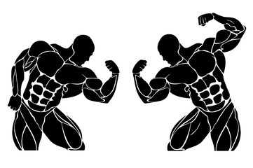 Bodybuilding and powerlifting concept, icon, vector illustration