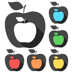 Apple - vector icons set with long shadow