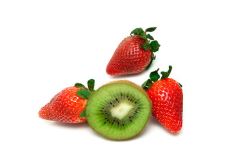 strawberries and kiwi on a white background