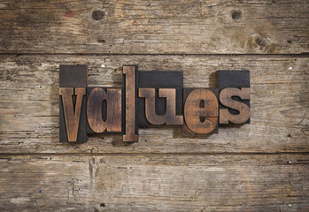 values written with letterpress type