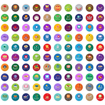 Restaurant Flat Icons Set-Isolated On Circle Background.Vector Illustration,Graphic Design.Colorful Icons.For Web,Websites,Print,Presentation Templates,Mobile Applications And Promotional Materials
