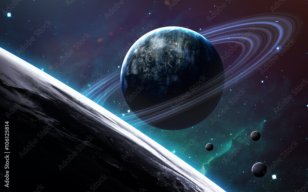 Wall mural universe scene with planets, stars and galaxies in outer space showing the beauty of space explorati