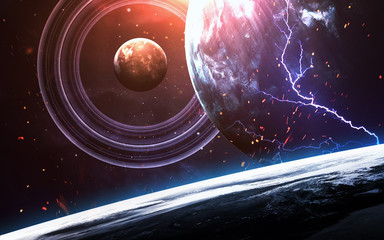 Universe scene with planets, stars and galaxies in outer space showing the beauty of space...
