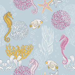 Underwater abstract background, sea theme fashion seamless pattern - 106128023
