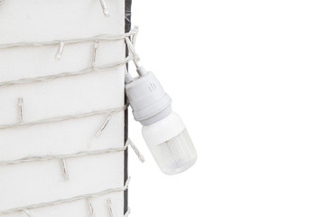 Obraz premium Light and wiring at post on white background with clipping path.