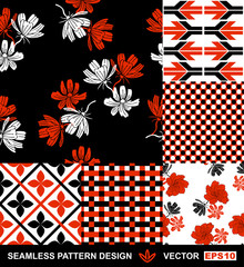 Retro backgrounds set with red and white flowers, vector wallpapers