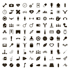 100 sport game icons set, simple style