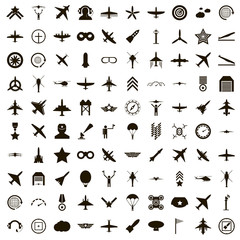 100 aviation icons set, simple style