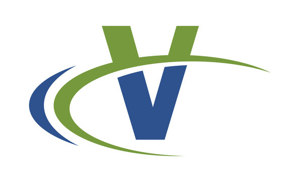 V swoosh blue green letter logo
