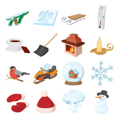 Winter icons icons set, cartoon style
