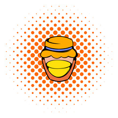 Bank with honey icon, comics style