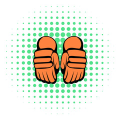 A pair of hockey gloves icon, comics style