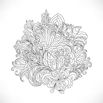 Decorative paisleys element collection. Vector illustration. Good for coloring book for adult and older children. Coloring page. Outline drawing.