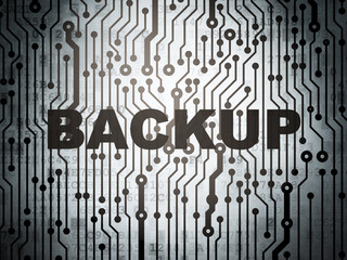 Database concept: circuit board with Backup