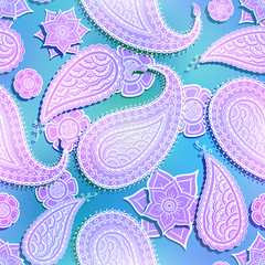 Seamless flower pattern paisley purple blue