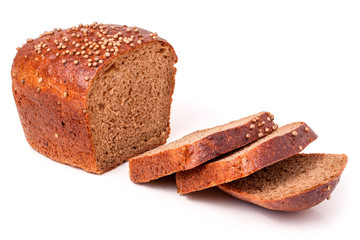 Black bread with fresh coriander seeds closeup
