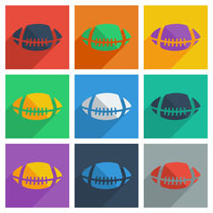 Set of rugby ball with shadow flat concept modern design