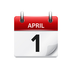 April 1. Vector flat daily calendar icon. Date and time, day, month. Holiday.