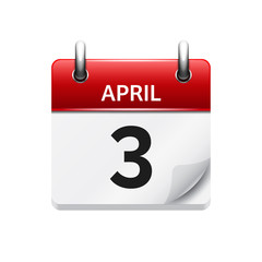 April 3. Vector flat daily calendar icon. Date and time, day, month. Holiday.