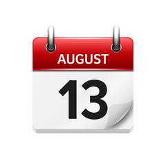 August 13. Vector flat daily calendar icon. Date and time, day, month. Holiday.