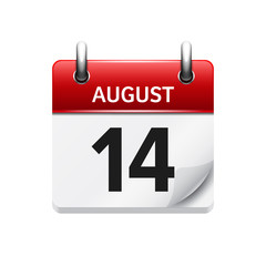 August 14. Vector flat daily calendar icon. Date and time, day, month. Holiday.