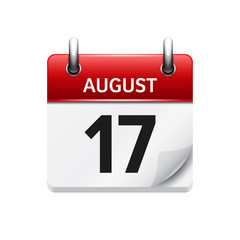 August 17. Vector flat daily calendar icon. Date and time, day, month. Holiday.