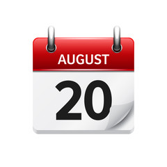 August 20. Vector flat daily calendar icon. Date and time, day, month. Holiday.