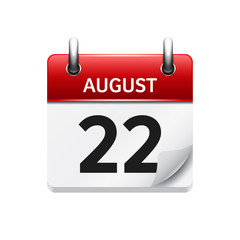 August 22. Vector flat daily calendar icon. Date and time, day, month. Holiday.