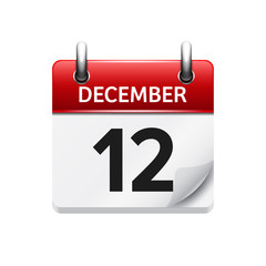 December 12 . Vector flat daily calendar icon. Date and time, day, month. Holiday.