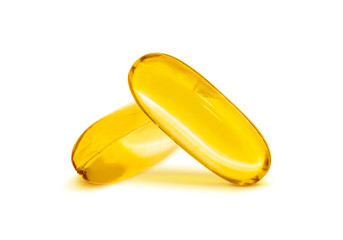 Fish oil supplement capsule isolated on white background