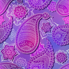 Seamless purple flower paisley pattern