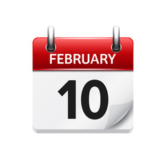 February 10. Vector flat daily calendar icon. Date and time, day, month. Holiday.