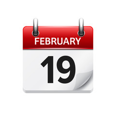 February 19. Vector flat daily calendar icon. Date and time, day, month. Holiday.