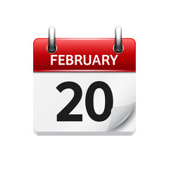 February 20. Vector flat daily calendar icon. Date and time, day, month. Holiday.
