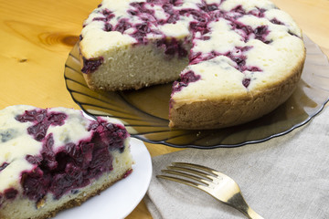 Cherry pie on gray canvas
