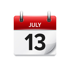 July 13 . Vector flat daily calendar icon. Date and time, day, month. Holiday.