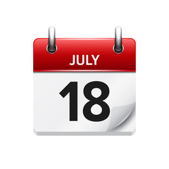 July  18. Vector flat daily calendar icon. Date and time, day, month. Holiday.