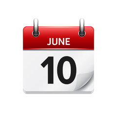 June  10. Vector flat daily calendar icon. Date and time, day, month. Holiday.