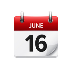 June  16. Vector flat daily calendar icon. Date and time, day, month. Holiday.