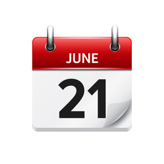 June 21 . Vector flat daily calendar icon. Date and time, day, month. Holiday.