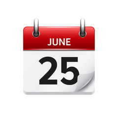 June  25. Vector flat daily calendar icon. Date and time, day, month. Holiday.