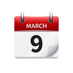 March 9. Vector flat daily calendar icon. Date and time, day, month. Holiday.