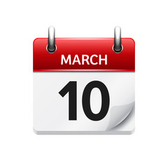 March 10. Vector flat daily calendar icon. Date and time, day, month. Holiday.